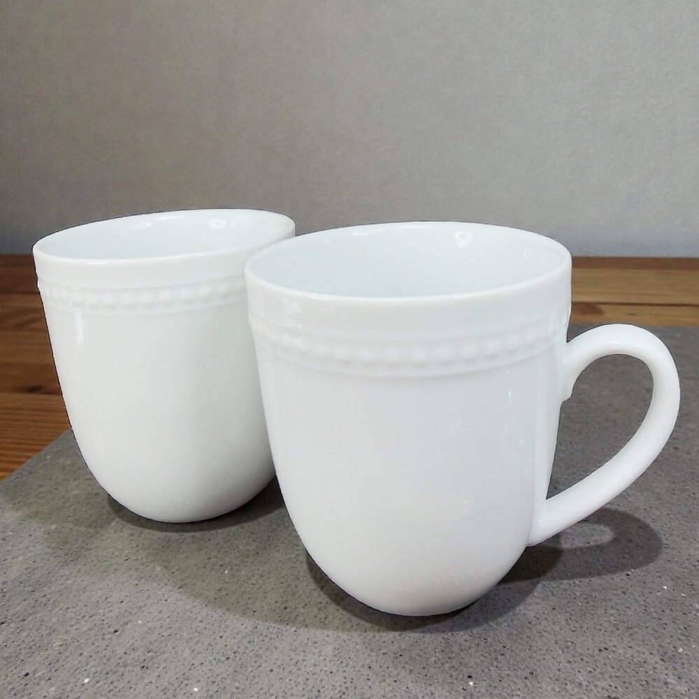 Fitz And Floyd Everyday White Ceramic Coffee Mug Cup Set 2 Mugs Cups Stoneware